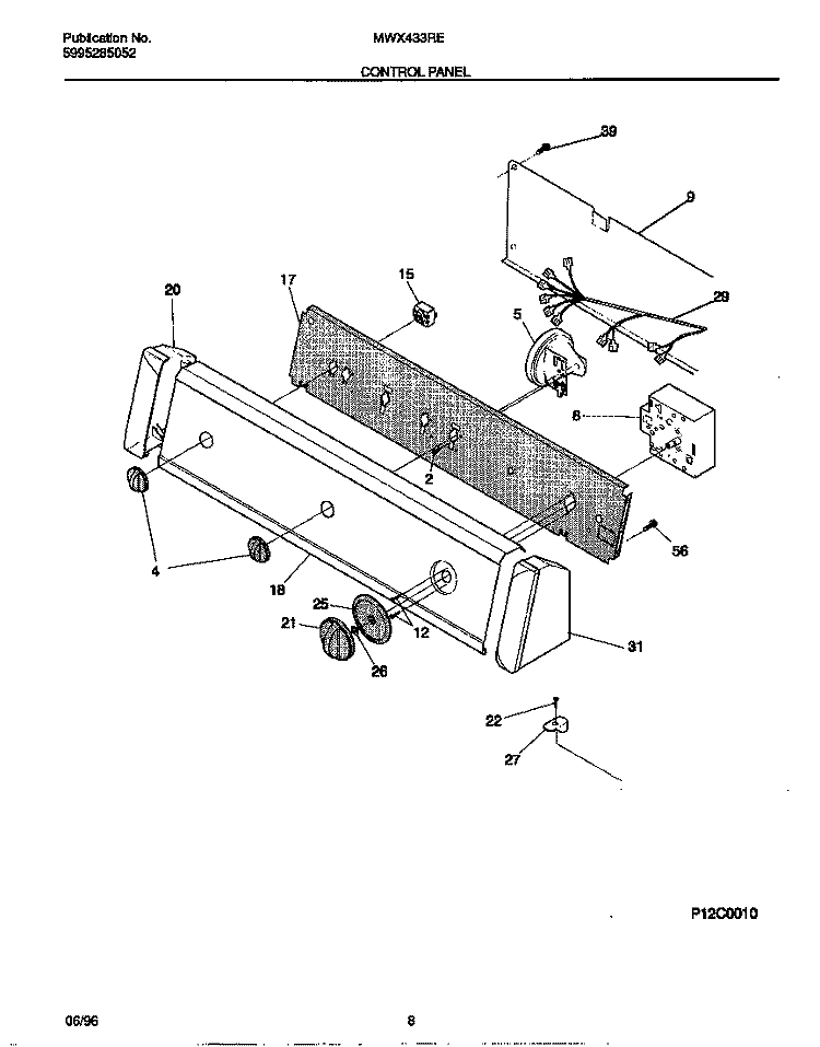 CONTROL PANEL Diagram and Parts List for MWX433REW0  Frigidaire Washer