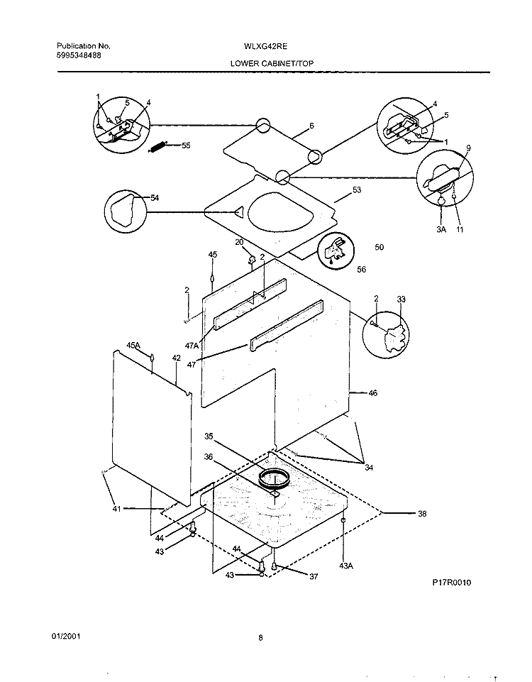 WSHR CAB, TOP Diagram and Parts List for WLXG42REW1  Westinghouse Washer Dryer Combo