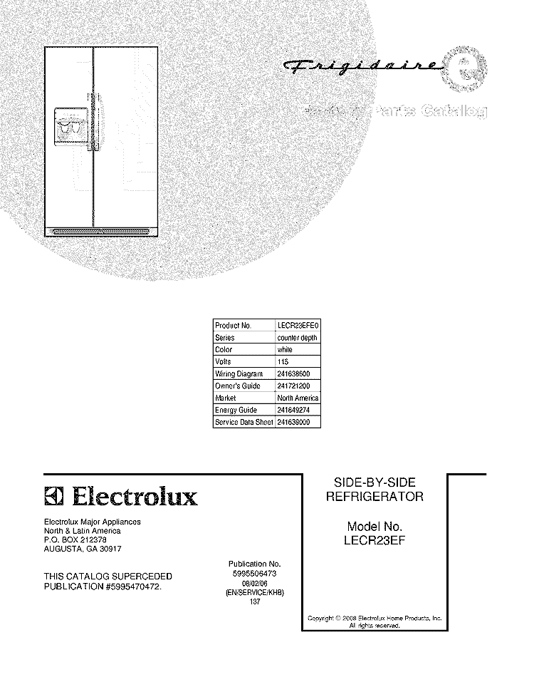 COVER Diagram and Parts List for LECR23EFE0  Frigidaire Refrigerator