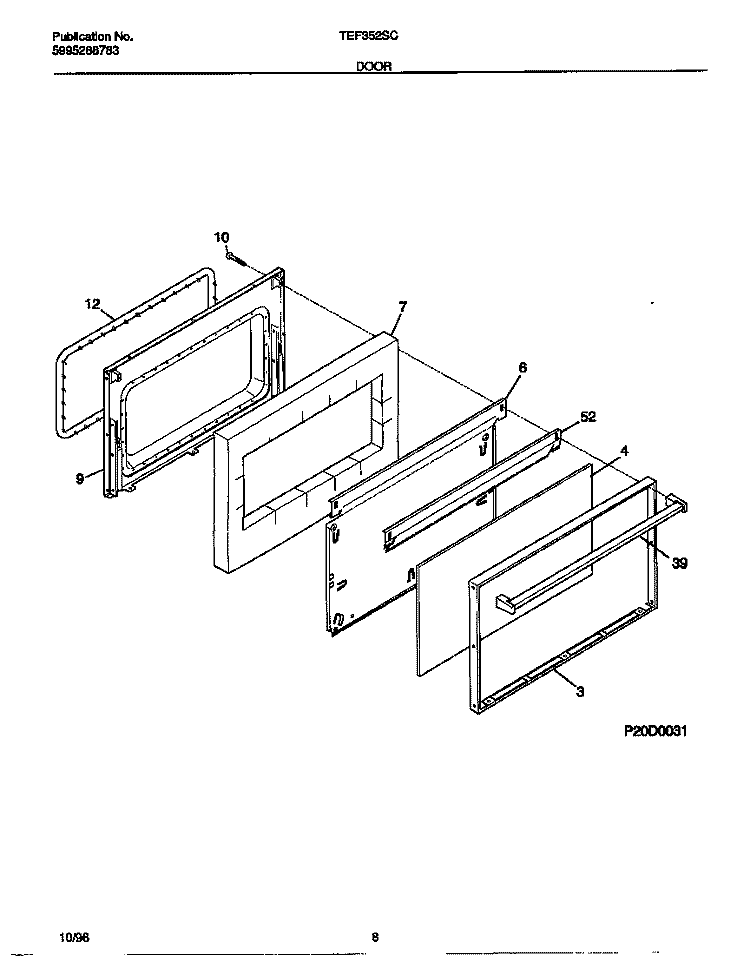 DOOR Diagram and Parts List for TEF352SCDC  Tappan Range