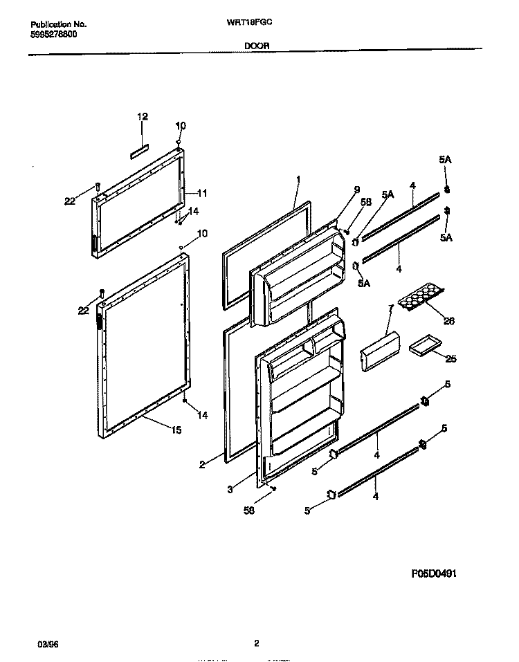 DOOR Diagram and Parts List for WRT18FGCW2  Frigidaire Refrigerator