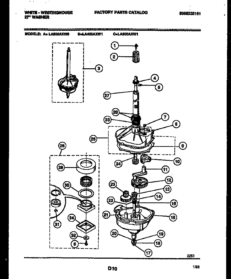 TRANSMISSION PARTS Diagram and Parts List for LA400AXD1  Frigidaire Washer
