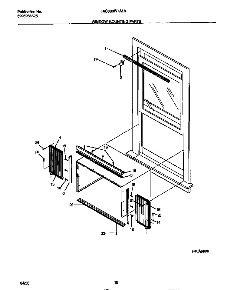 WINDOW MOUNTING PARTS Diagram and Parts List for FAC083W7A1A  Frigidaire Air Conditioner
