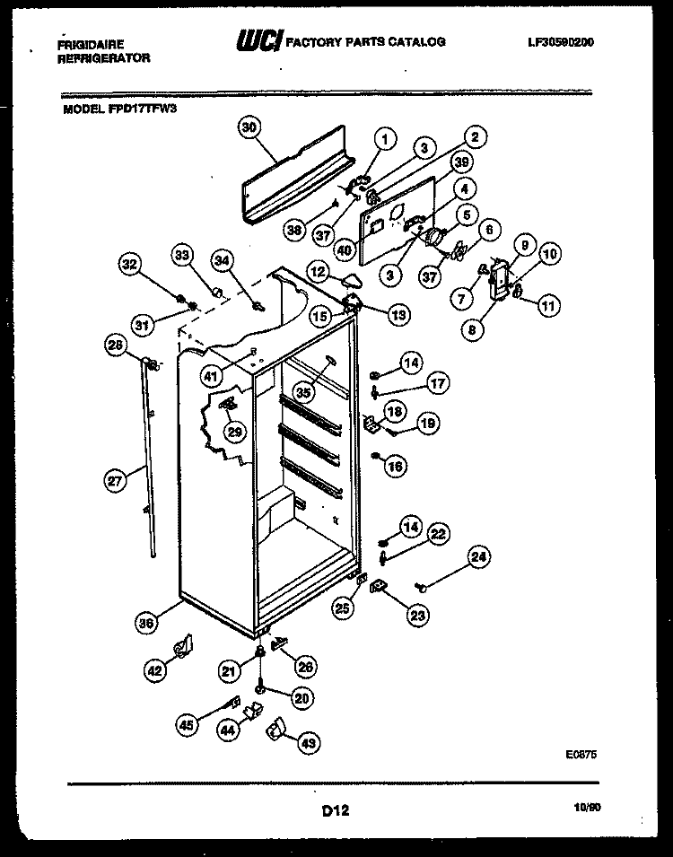 CABINET PARTS Diagram and Parts List for FPD17TFA3  Frigidaire Refrigerator
