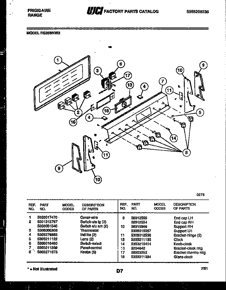 CONTROL PANEL Diagram and Parts List for RS33BNL2  Frigidaire Range