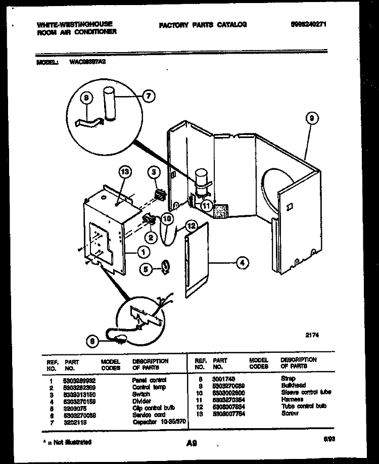 ELECTRICAL PARTS Diagram and Parts List for WAC083S7A2  Frigidaire Air Conditioner