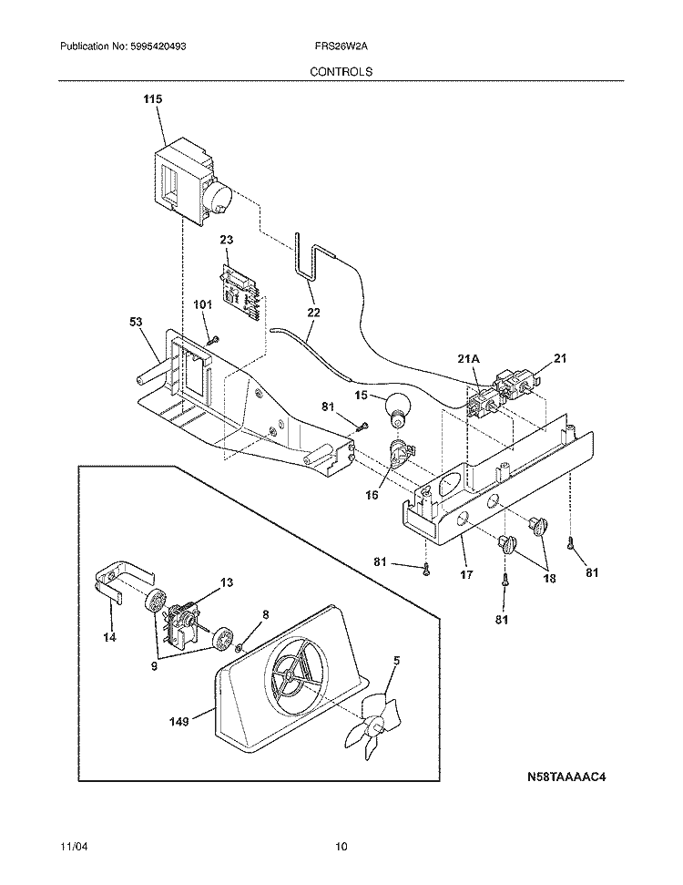 CONTROLS Diagram and Parts List for FRS26W2AQC  Frigidaire Refrigerator