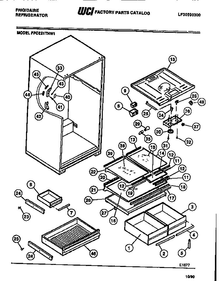FOOD COMPARTMENT, SHELVES, MOULDING Diagram and Parts List for FPCE21TNH1  Frigidaire Refrigerator