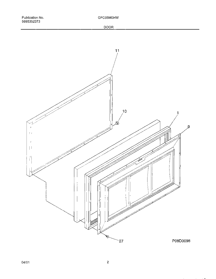 DOOR Diagram and Parts List for GFC05M0HW2  Gibson Freezer