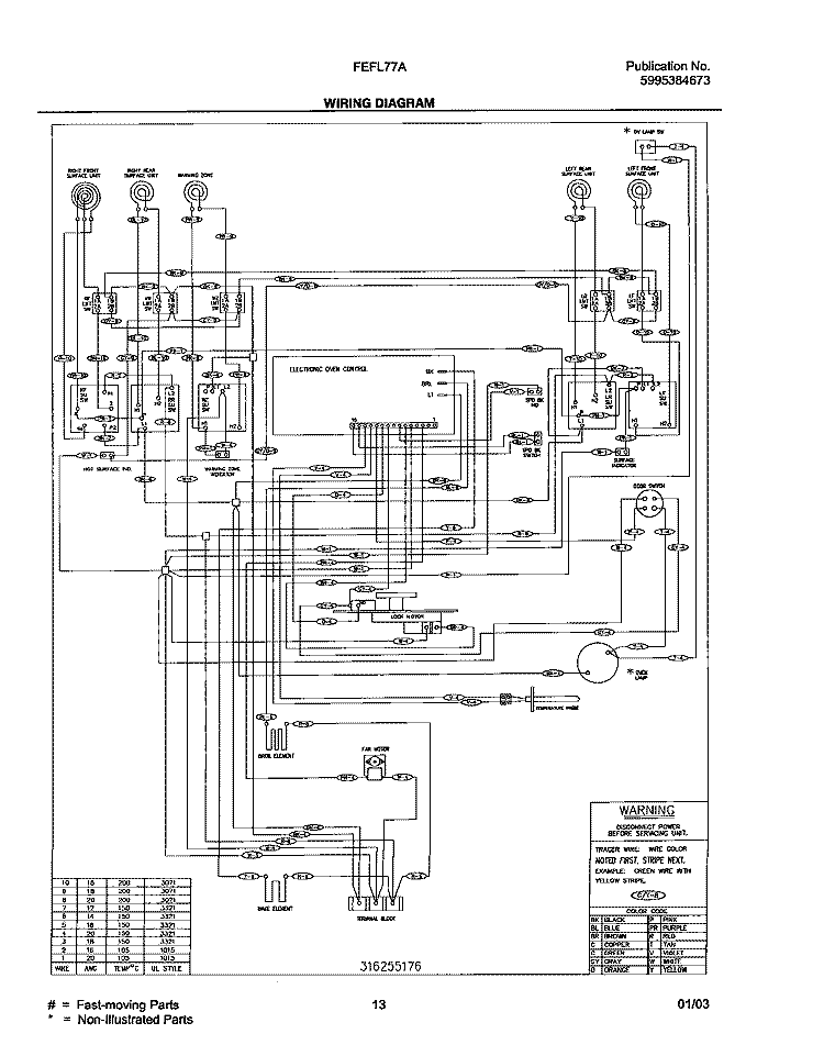 WIRING DIAGRAM Diagram and Parts List for FEFL77ABG  Frigidaire Range