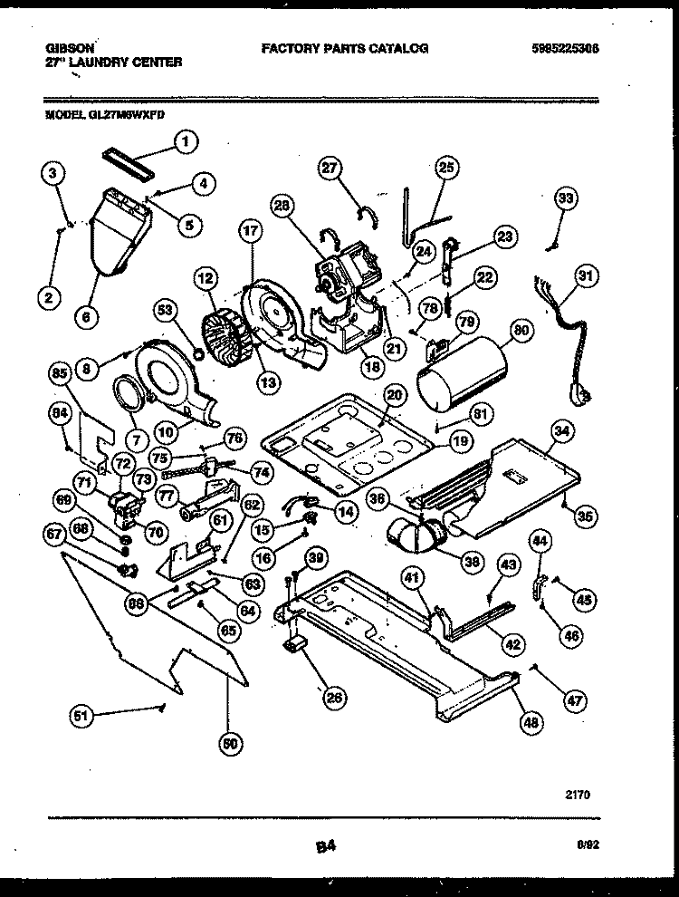 BLOWER, IDLER ARM CLUTCH AND MOTOR Diagram and Parts List for GL27M6WXFD  Gibson Washer Dryer Combo