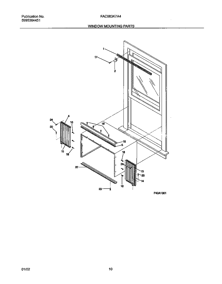 WINDOW MOUNTING PARTS Diagram and Parts List for FAC083K7A4  Frigidaire Air Conditioner