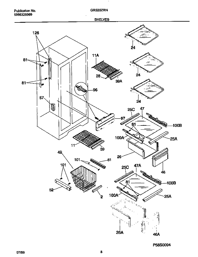 SHELVES Diagram and Parts List for GRS20ZRHW1  Gibson Refrigerator