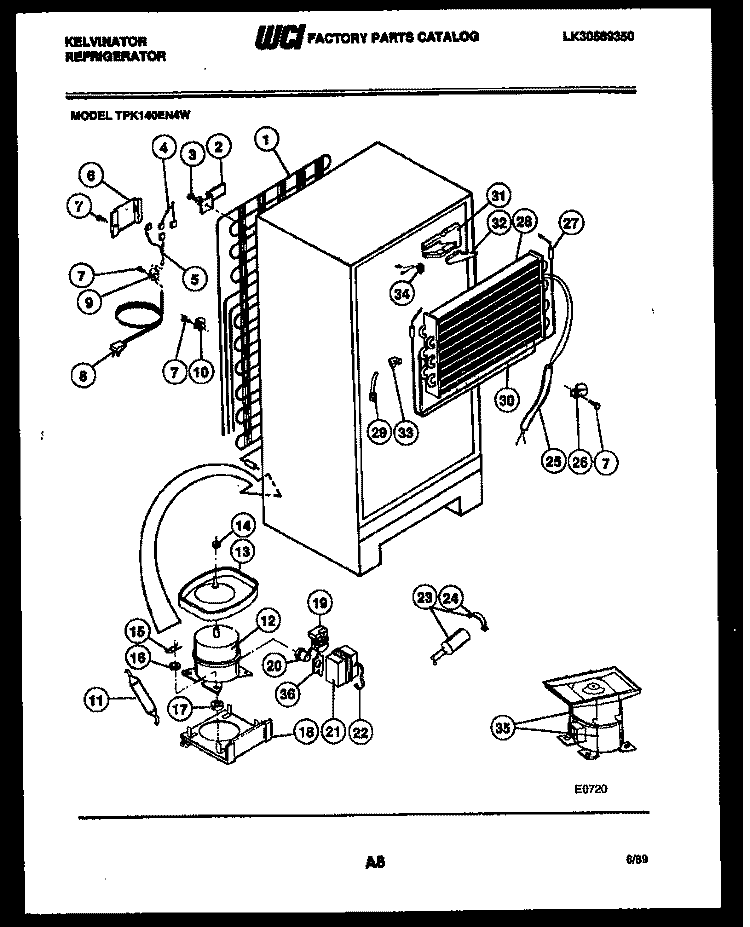 SYSTEM AND AUTOMATIC DEFROST PARTS Diagram and Parts List for TPK140EN4F  Kelvinator Refrigerator