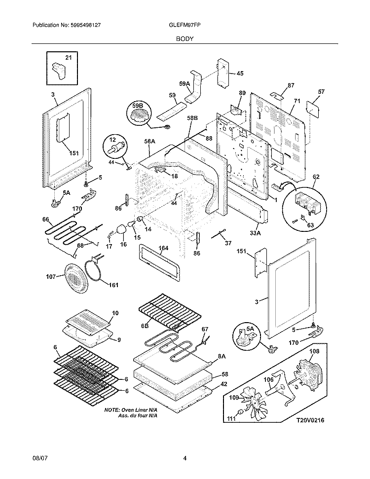 BODY Diagram and Parts List for GLEFM97FPBF  Frigidaire Range