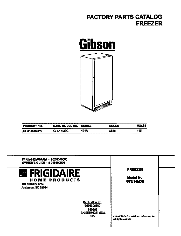 COVER Diagram and Parts List for GFU14M3GW0  Gibson Freezer