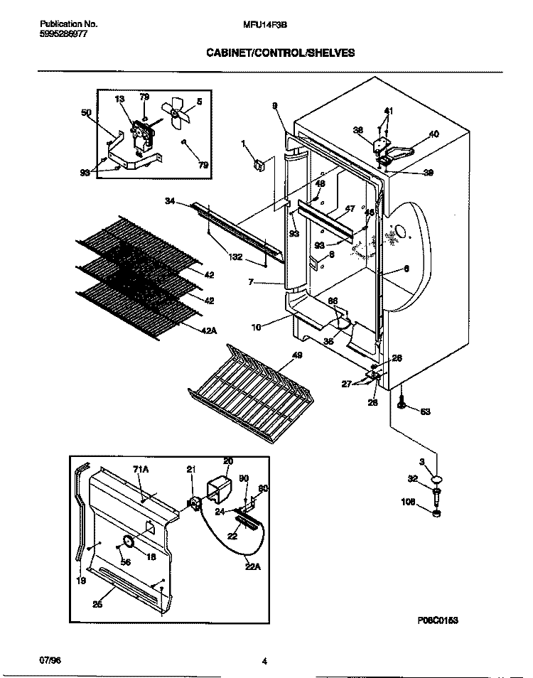 CABINET / CONTROLS / SHELVES Diagram and Parts List for MFU14F3BW5  Frigidaire Freezer