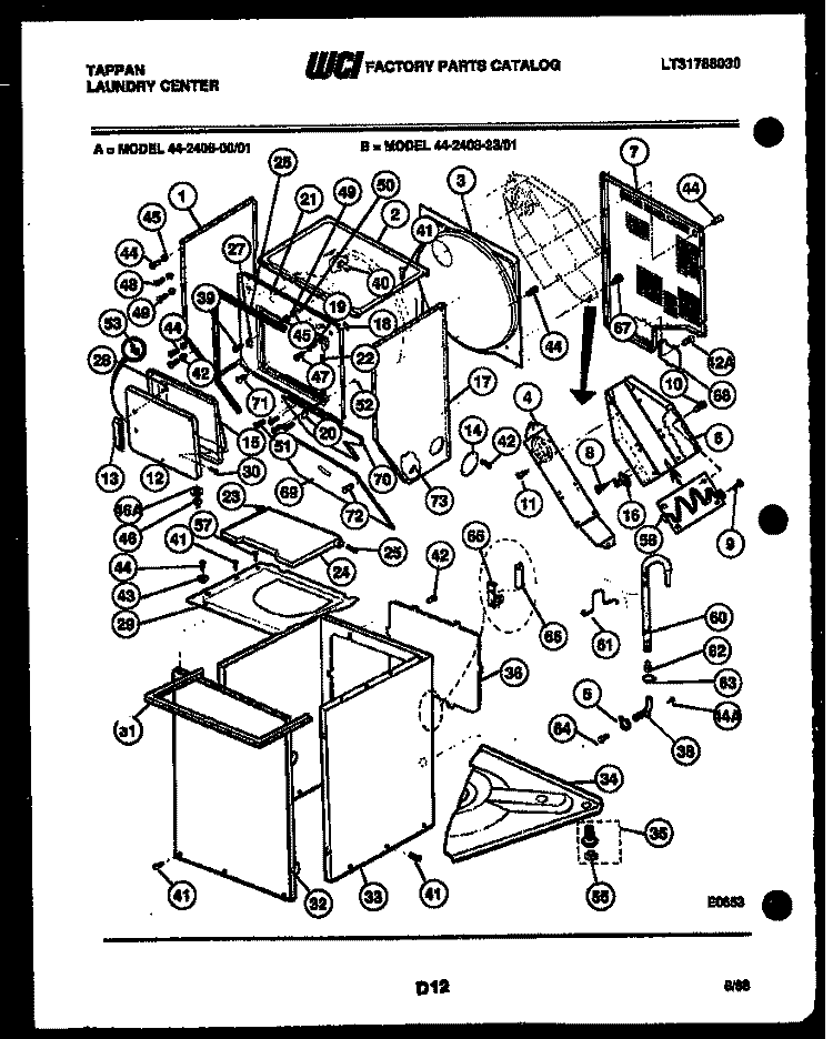 CABINET PARTS AND HEATER Diagram and Parts List for 44-2408-00-01  Tappan Washer