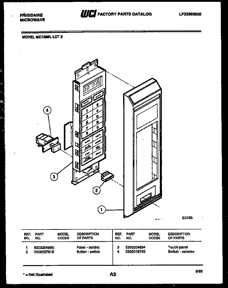 CONTROL PANEL Diagram and Parts List for MC1385L2  Frigidaire Microwave