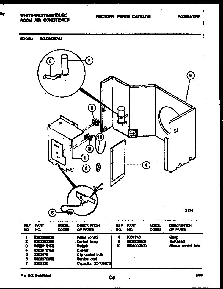 ELECTRICAL PARTS Diagram and Parts List for WAC063S7A2  Frigidaire Air Conditioner