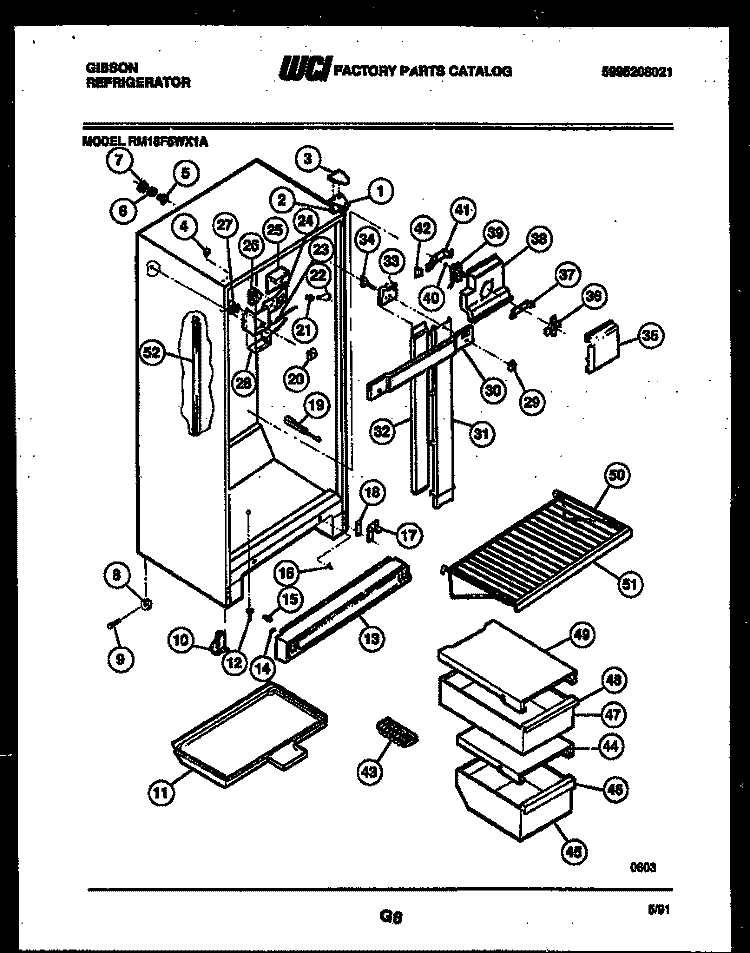 CABINET PARTS Diagram and Parts List for RM18F5WX1A  Gibson Refrigerator