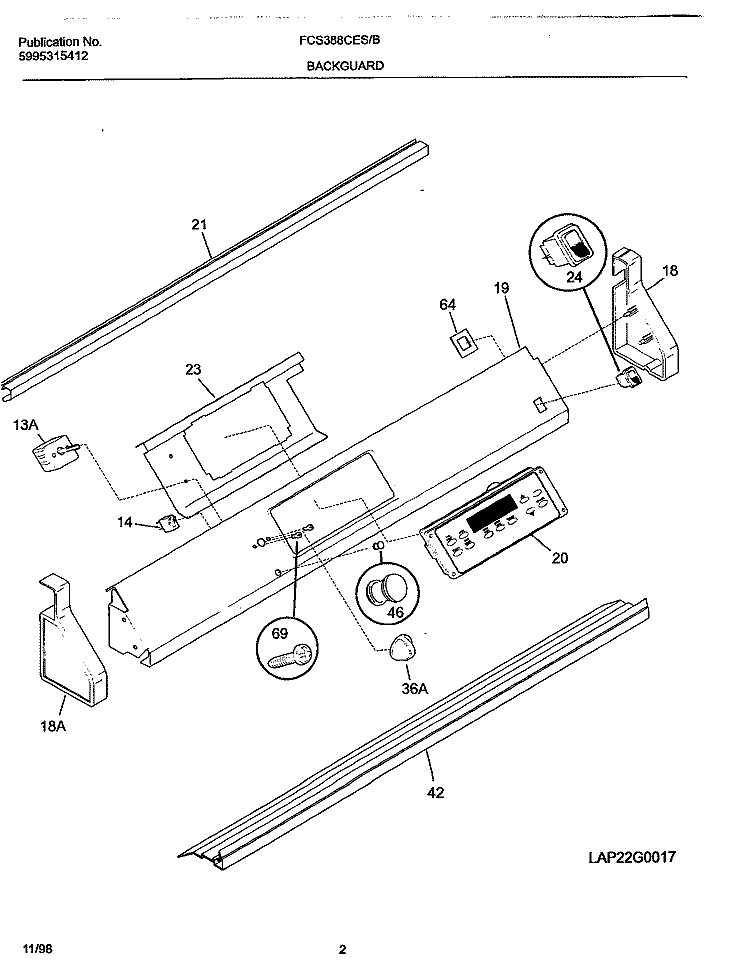 BACKGUARD Diagram and Parts List for FCS388CEBC  Frigidaire Range
