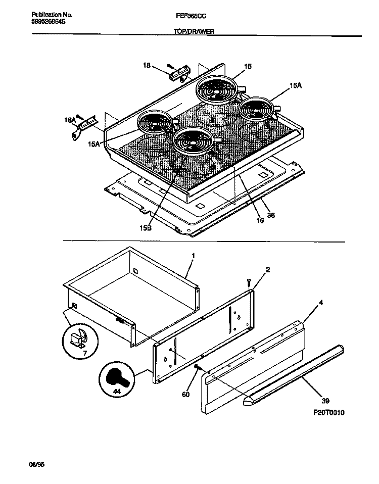 TOP / DRAWER Diagram and Parts List for FEF368CCBB  Frigidaire Range