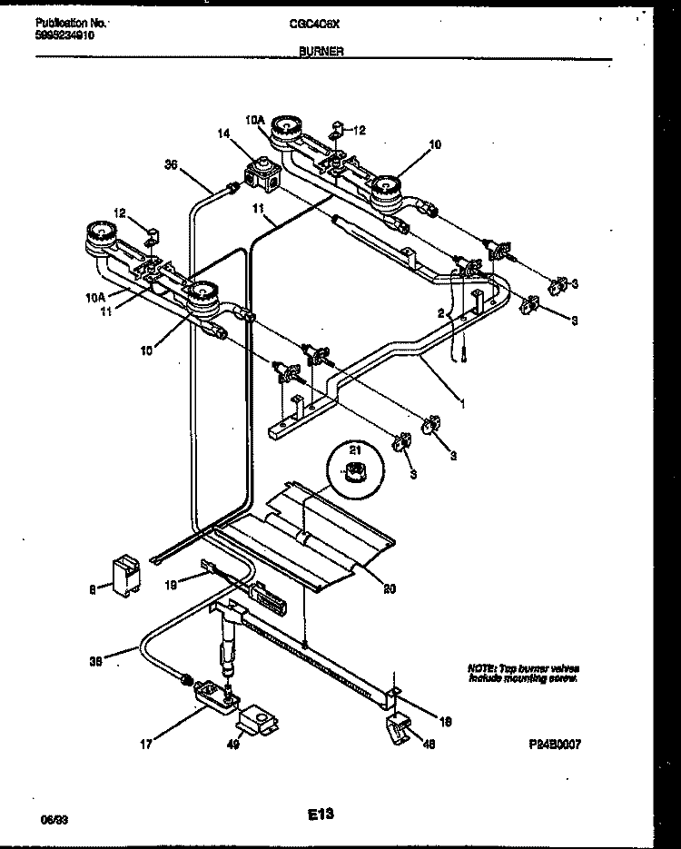 BURNER PARTS Diagram and Parts List for CGC4C6DXF  Gibson Range