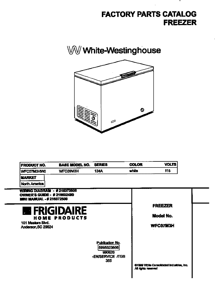 COVER Diagram and Parts List for WFC07M3HW0  Frigidaire Freezer