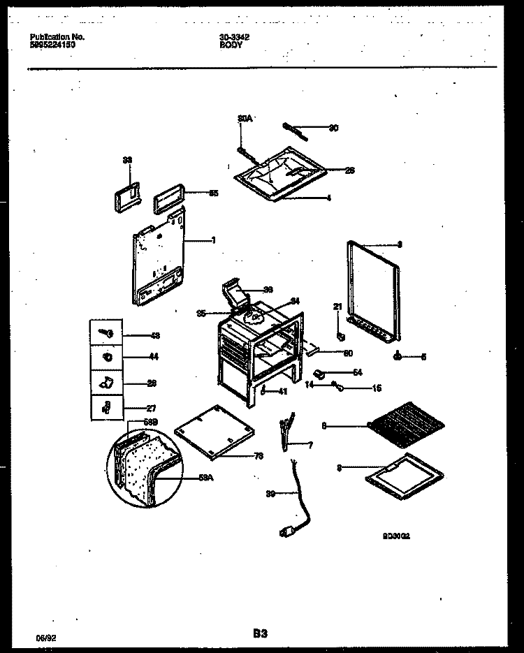 BODY PARTS Diagram and Parts List for 30-3342-00-01  Tappan Range