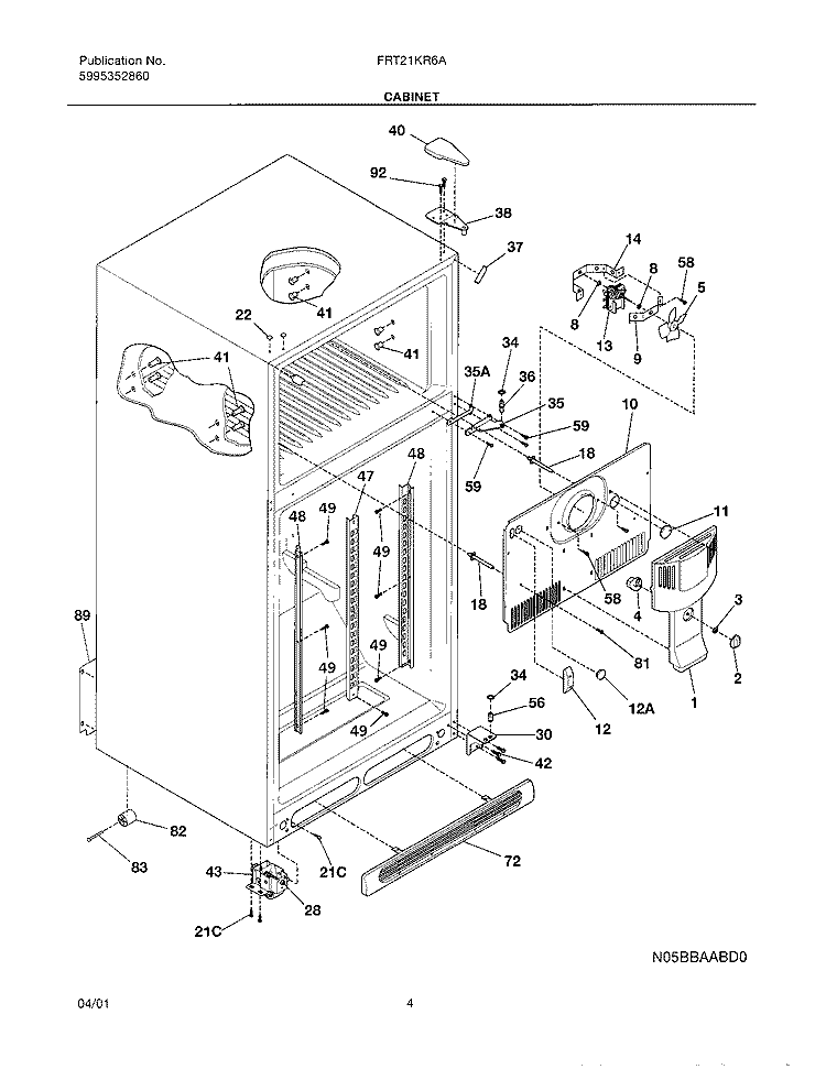 CABINET Diagram and Parts List for FRT21KR6AB1  Frigidaire Refrigerator