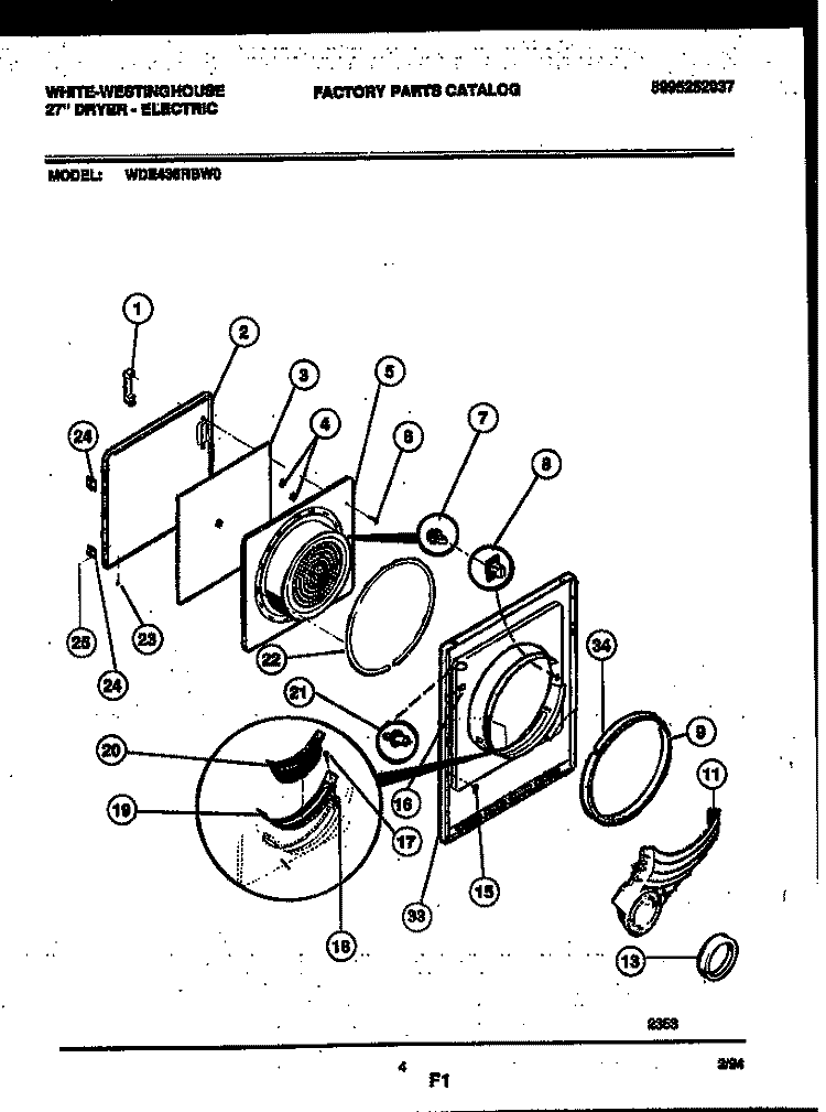 DOOR PARTS Diagram and Parts List for WDE436RBD0  Frigidaire Dryer