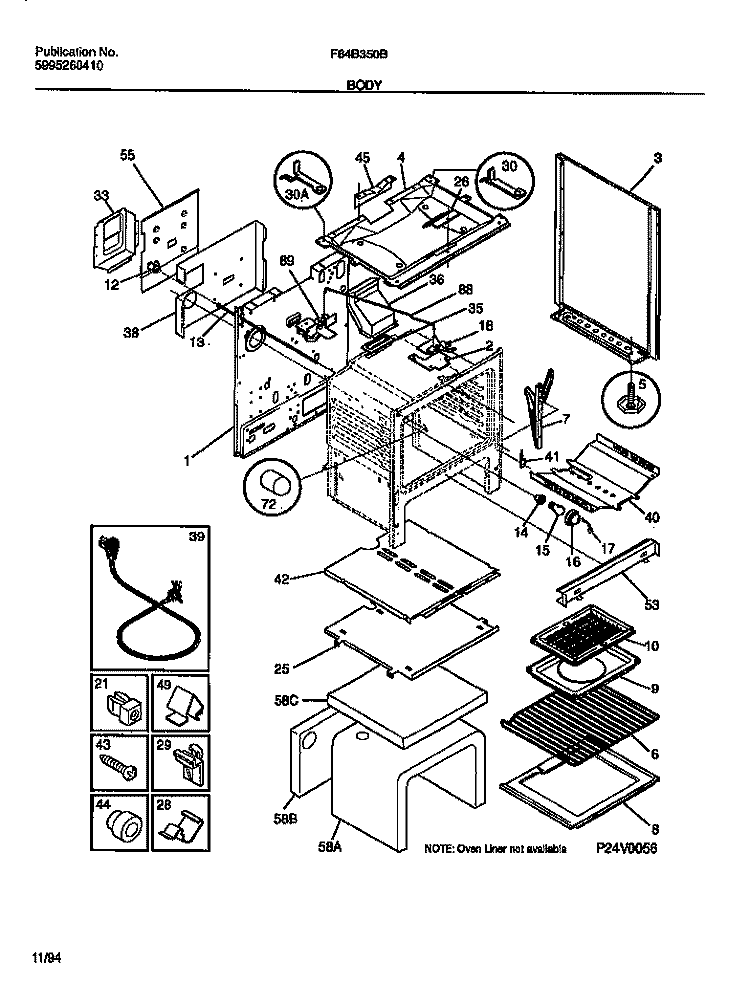 BODY Diagram and Parts List for F64B350BDA  Frigidaire Range