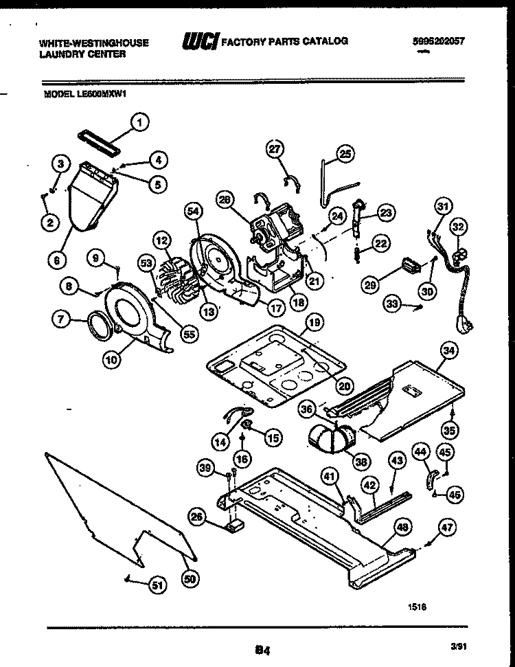 MOTOR, BLOWER AND CABINET PARTS Diagram and Parts List for LE600MXD1  Frigidaire Washer Dryer Combo
