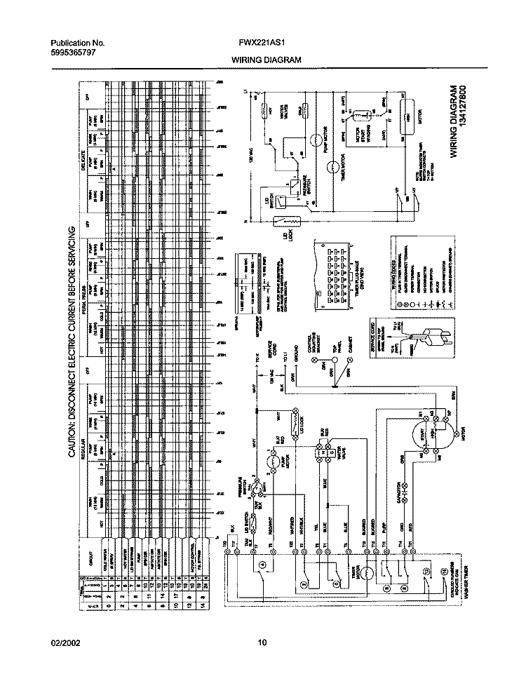 134127800 WIRING DIAGRAM Diagram and Parts List for FWX221AS1  Frigidaire Washer
