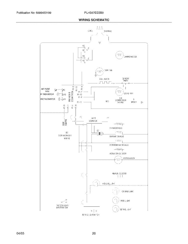 WIRING SCHEMATIC Diagram and Parts List for PLHS67EESB0  Frigidaire Refrigerator