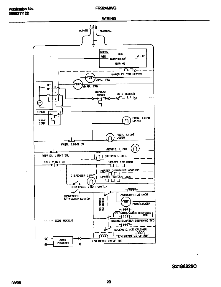 WIRING DIAGRAM Diagram and Parts List for FRS24MWGW1  Frigidaire Refrigerator