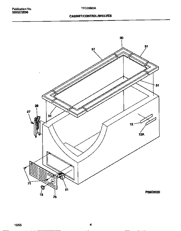 CABINET / CONTROL / SHELVES Diagram and Parts List for TFC05M0AW2  Tappan Freezer