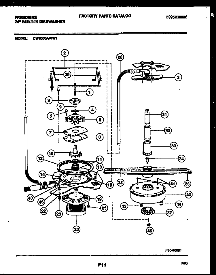 MOTOR PUMP PARTS Diagram and Parts List for DW6000AWW1  Frigidaire Dishwasher