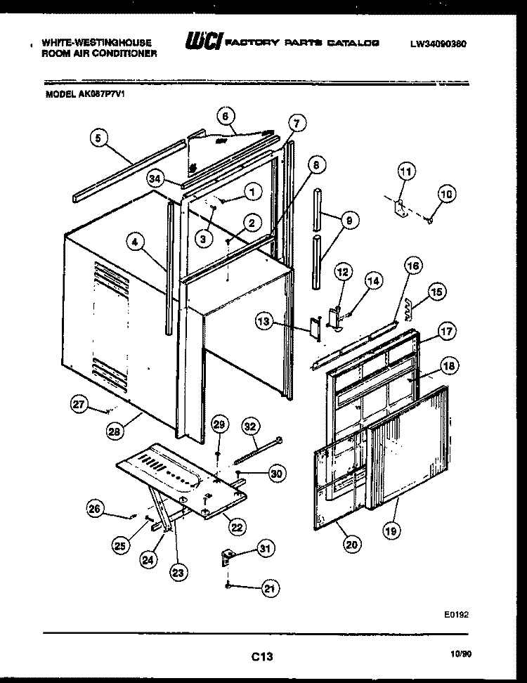 CABINET PARTS Diagram and Parts List for AK087P7V1  Frigidaire Air Conditioner
