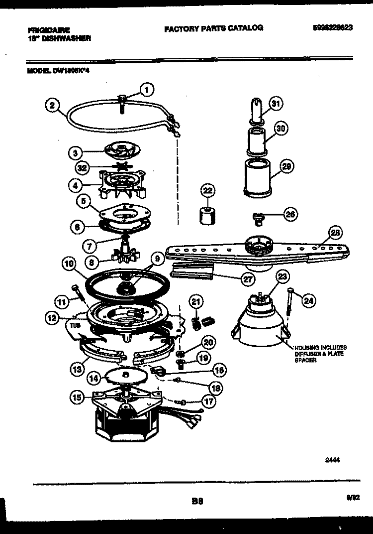 MOTOR PUMP PARTS Diagram and Parts List for DW1805KW4  Frigidaire Dishwasher