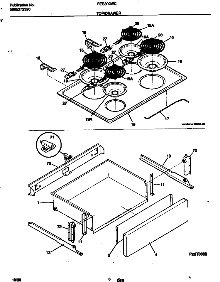 TOP / DRAWER Diagram and Parts List for FES300WCD2  Frigidaire Range