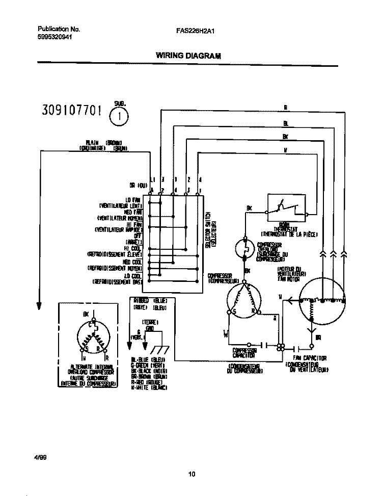 WIRING DIAGRAM Diagram and Parts List for FAS226H2A1  Frigidaire Air Conditioner
