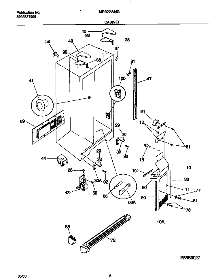 CABINET Diagram and Parts List for MRS22WNGD0  Frigidaire Refrigerator