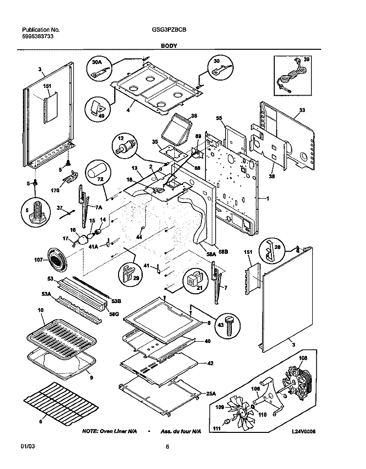 BODY Diagram and Parts List for GSG3PZBCB  Frigidaire Range
