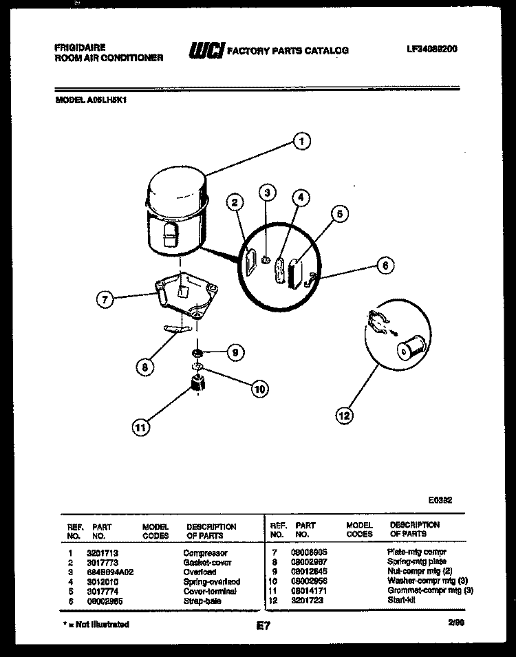 COMPRESSOR PARTS Diagram and Parts List for A05LH5K1  Frigidaire Air Conditioner
