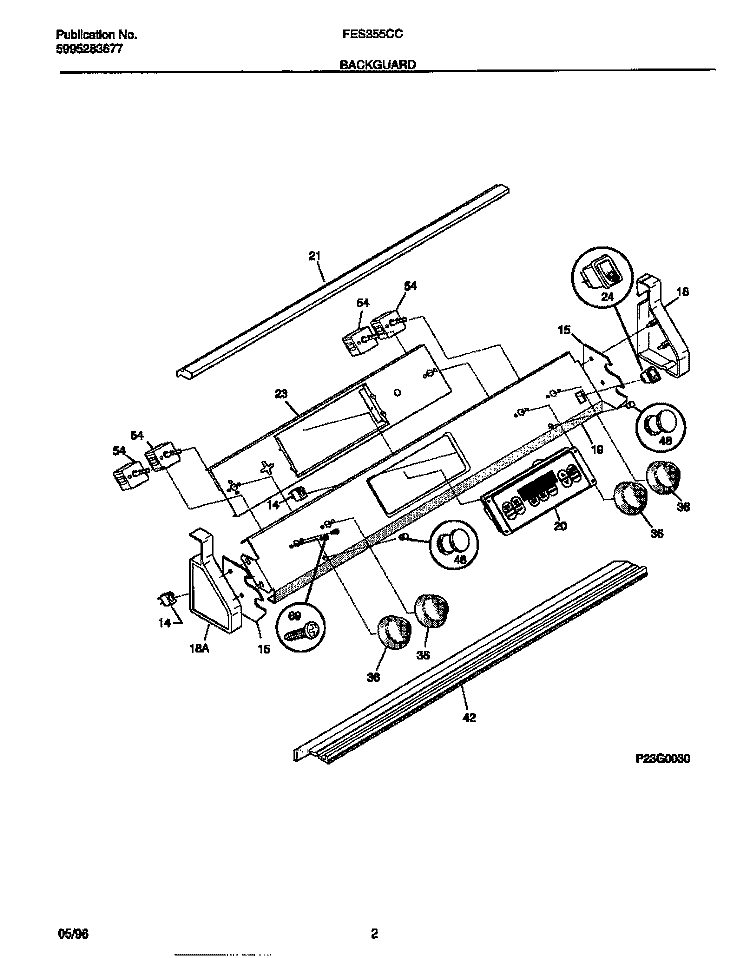 BACKGUARD Diagram and Parts List for FES355CCBE  Frigidaire Range
