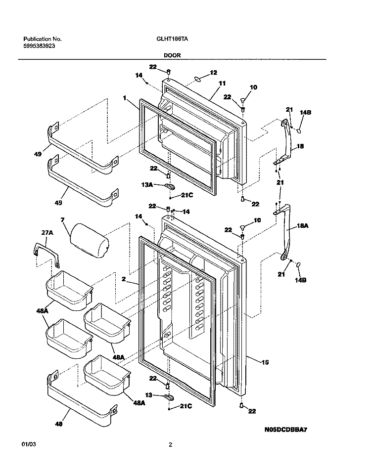 DOOR Diagram and Parts List for GLHT186TAW6  Frigidaire Refrigerator