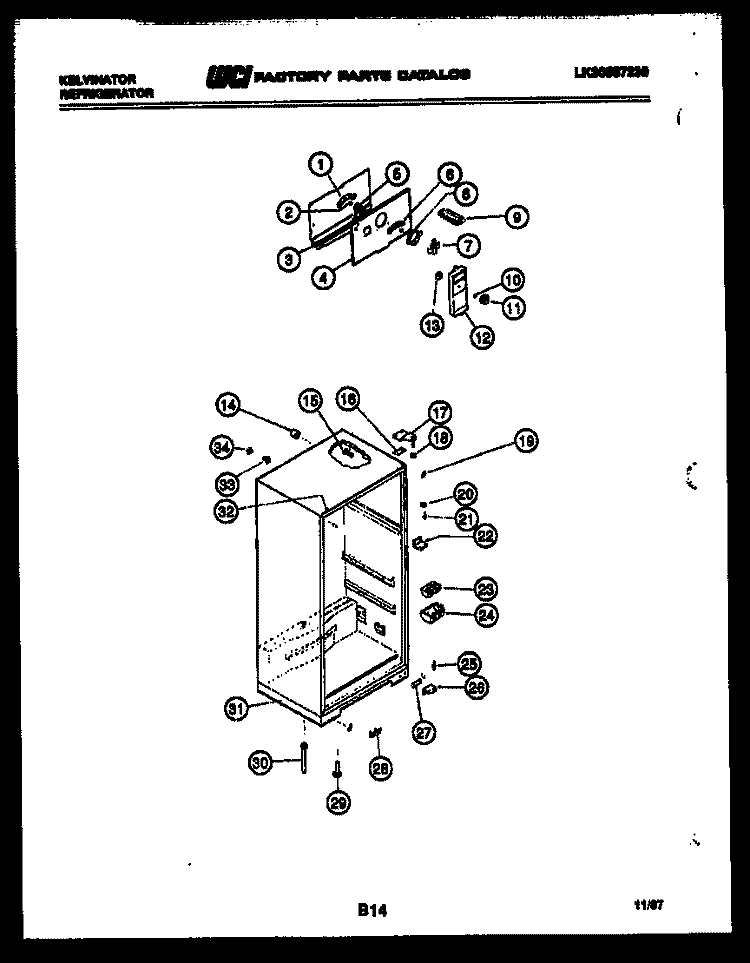 CABINET PARTS Diagram and Parts List for TSX120EN0V  Kelvinator Refrigerator