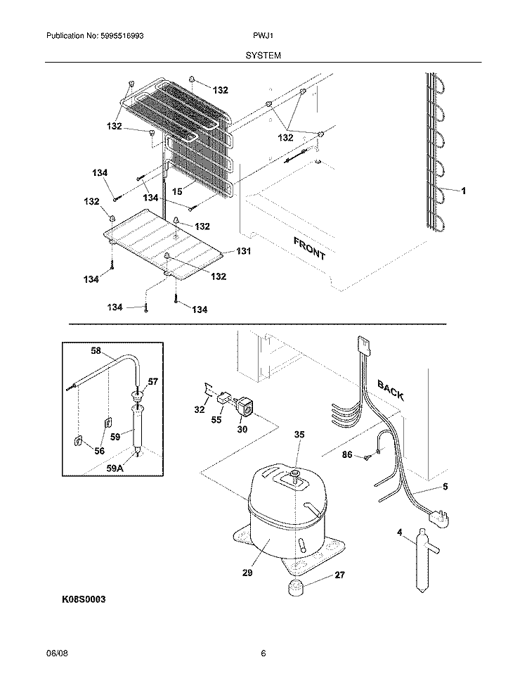 SYSTEM Diagram and Parts List for PWJ1  Electrolux Wine and Beverage Cooler